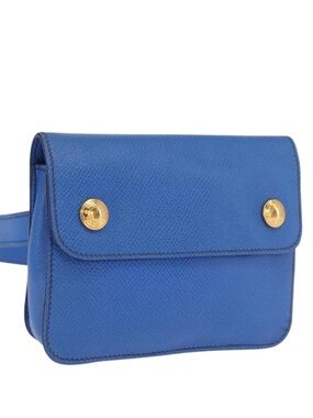 Hermès Courchevel Pochette Belt Bag Blue Epsom Leather Gold Hardware